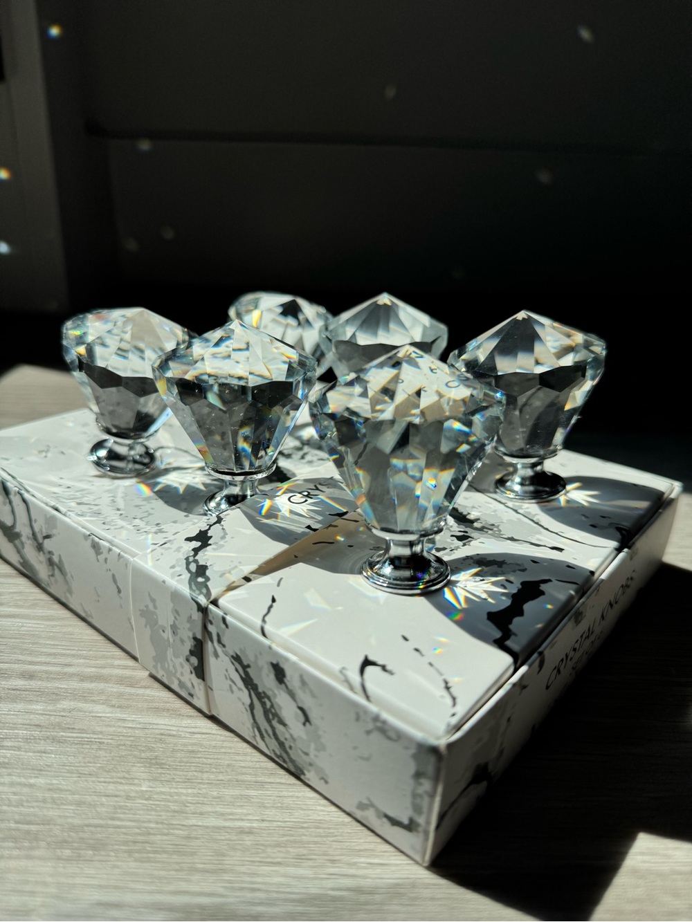 Crystal Diamond Shape Drawer Knob Set of 6 - Clear Prism Accent